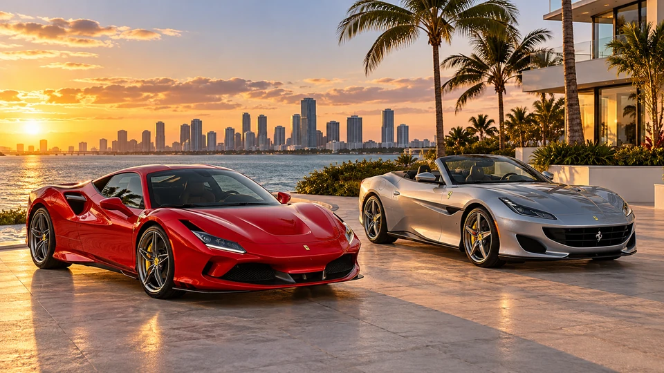 Miami-inspired illustration for Ferraris Rent